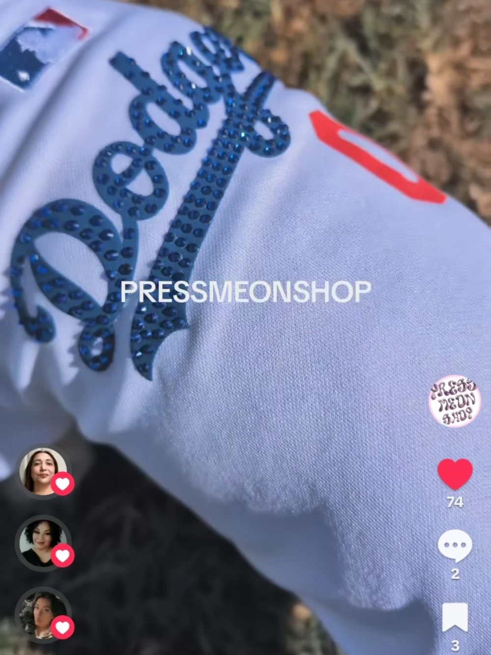 MLB White Stoned Dog Jersey with Blue Sequin 'Dodgers' Script